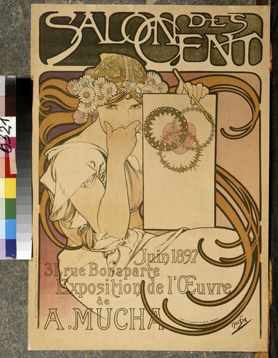 Póster anunciando la exposición de A. Mucha en el Salon des Cent, 31 rue Bonaparte en París, junio de 1897 de Alphonse Mucha