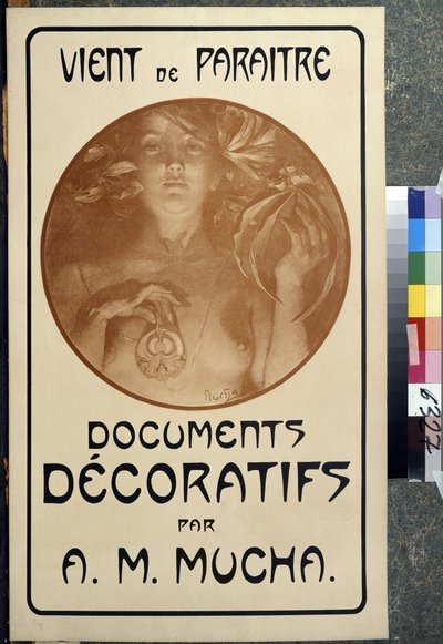 Anuncio de la monografía ""Documentos decorativos de A. M. Mucha."" Cartel de Alfons Maria Mucha (Alphonse Marie Mucha de Alphonse Marie Mucha