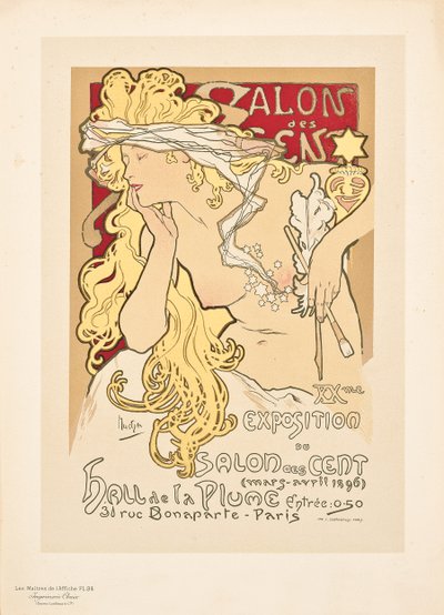 Reproducción de un póster publicitario del Salón de los Cien Exposición en el Hall de la Plume de Alphonse Mucha