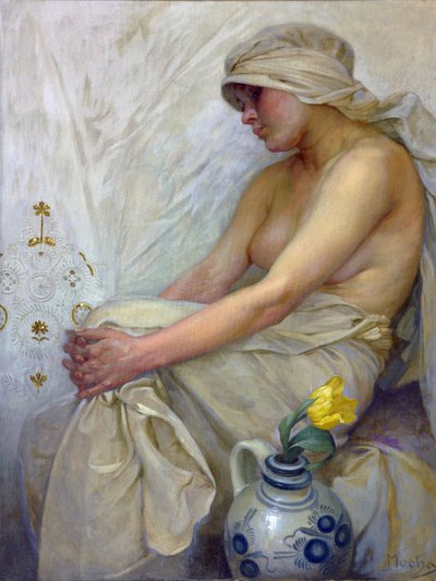 Niña sentada de Alphonse Mucha