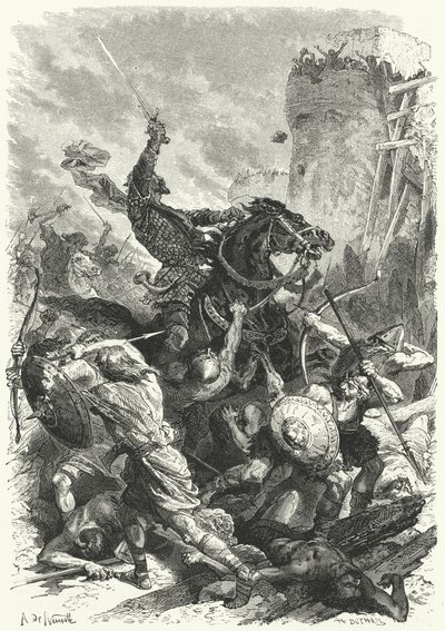El conde Odo defendiendo París contra los normandos, 886 de Alphonse Marie de (after) Neuville