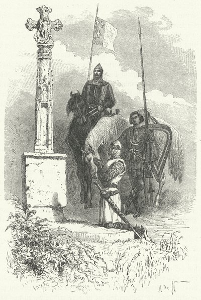Fernando I de León rezando ante una cruz de Alphonse Marie de (after) Neuville