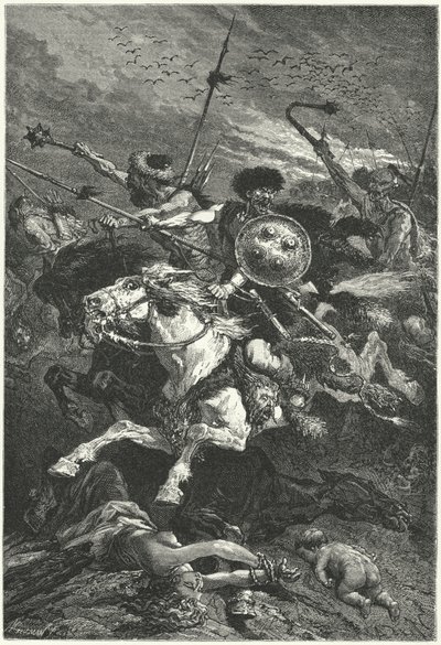 Hunos cargando en la Batalla de Chalons, 451 de Alphonse Marie de (after) Neuville