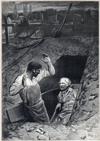 Una resurrección es casi tan aterradora como una muerte: Fauchelevent y Jean Valjean - Ilustración de Alphonse de Neuville (1836-1885) para “Los Miserables - Segunda parte: Cosette” de Victor Hugo (1802-1885) 1862 de Alphonse Marie de Neuville