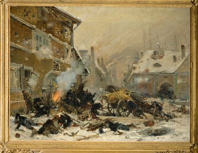 Ataque a una casa atrincherada en Villersexel, ejército del este ... (pintura sobre lienzo) de Alphonse Marie de Neuville
