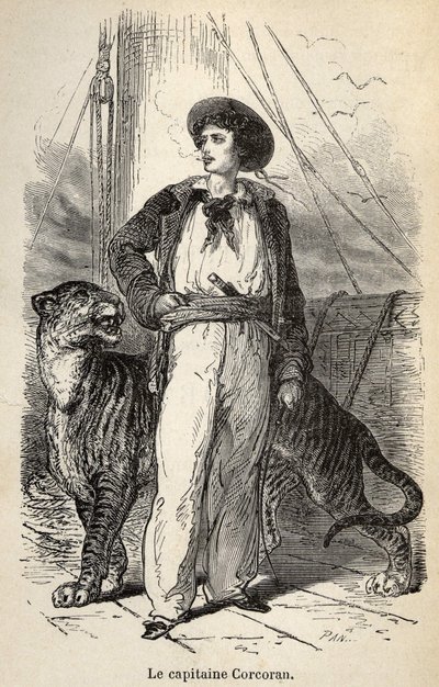 Ilustración de las “Maravillosas pero auténticas Aventuras del Capitán Corcoran” de Alfred Assollant, ilustrado con 25 viñetas dibujadas en madera por A. de Neuville, Librería Hachette et Cie en París de Alphonse Marie de Neuville