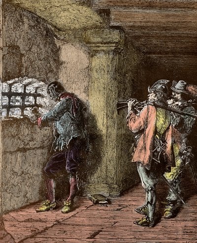 El hombre de la máscara de hierro - Representación de la máscara de hierro (m. 1703) encarcelado en la isla de Sainte Marguerite de Alphonse Marie de Neuville
