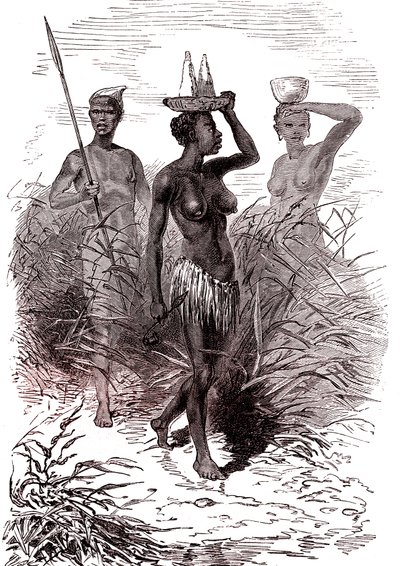 Nativos de la tribu Nuer, valle del Alto Nilo de Alphonse Marie de Neuville