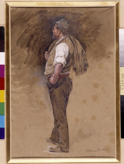El granjero tiene la chaqueta en la cabeza. Pintura de Alphonse Moutte (1840-1913), Mención obligatoria: Colección Fundación Saludos de Provenza, Marsella (Dim en cm 27x18) de Alphonse Moutte