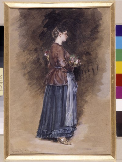Granja con la cesta de flores Pintura de Alphonse Moutte (1840-1913), dim en cm 27x18 Mención obligatoria: Colección Fundación Saludos de Provenza, Marsella de Alphonse Moutte