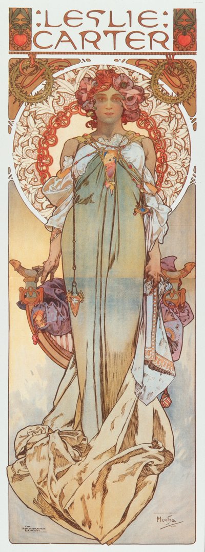 Ilustración publicitaria de Alphonse Mucha representando a la actriz de teatro Leslie Carter en su nueva obra "Kassa" - 1908 de Alphonse Mucha