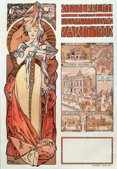 Cartel publicitario de Alphonse Mucha para Austria representada en la Exposición Universal en París 1900 - Colección privada de Alphonse Mucha
