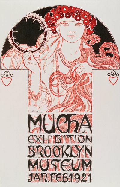 Cartel publicitario de Alphonse Mucha para la exposición Mucha en el Museo de Brooklyn, Nueva York, 1921 de Alphonse Mucha