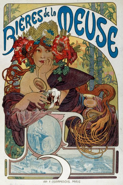 Cartel publicitario para “Las cervezas del Mosa” ilustrado por Alphonse Mucha (1860-1939) 1898 París, Artes Decorativas de Alphonse Mucha