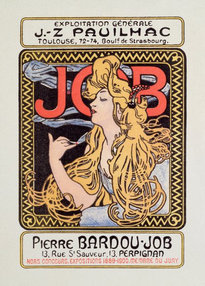 Cartel publicitario para papel de cigarrillos Job creado por Alphonse Mucha, 1900 de Alphonse Mucha