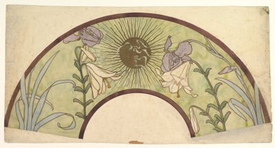Diseño para un abanico con rayos de sol, lirios e iris, finales del siglo XIX - mediados del siglo XX de Alphonse Mucha