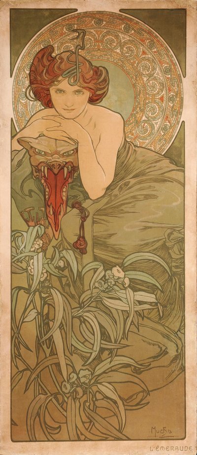 Esmeralda de la serie Las gemas de Alphonse Mucha