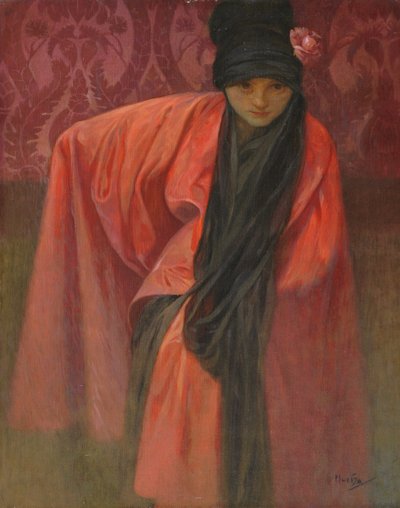 Chica en Rojo, c. 1914 de Alphonse Mucha