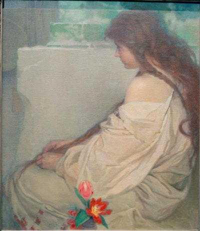 Niña con tulipanes de Alphonse Mucha