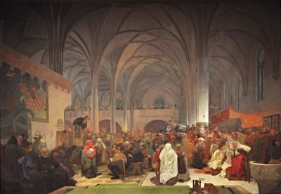 Maestro Jan Hus predicando en la Capilla de Belén - El ciclo La epopeya eslava de Alphonse Mucha