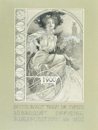 Banquete oficial de la Exposición Internacional de París 1900. Diseño para el menú de Alphonse Mucha