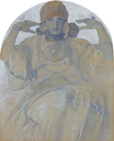 Retrato de la hija del artista, Jaroslava, c. 1924 de Alphonse Mucha