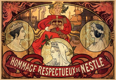 Póster publicitario de Nestlé, homenaje al Jubileo de Diamante de la Reina Victoria, 1897 de Alphonse Mucha