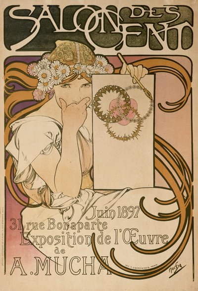 Póster para la exposición de Alphonse Mucha en el Salon des Cent, París, Francia, 1897 de Alphonse Mucha