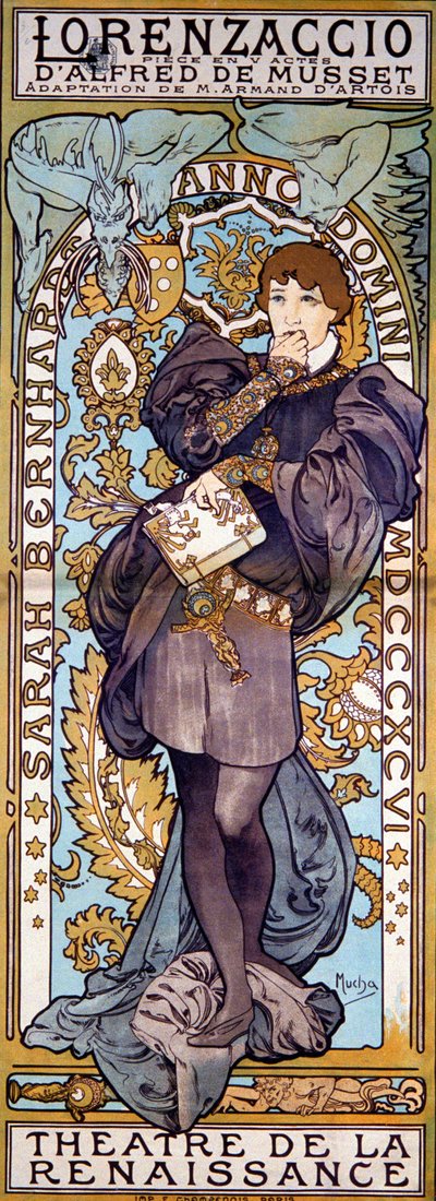 Póster para Lorenzaccio de Alfred de Musset, con Sarah Bernhardt, París, 1896 de Alphonse Mucha