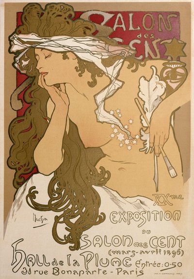 Póster para la XX Exposición en el Salon des Cent, París, Francia de Alphonse Mucha