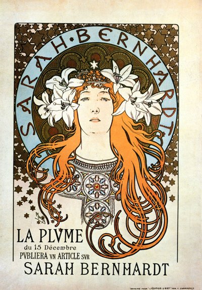Sarah Bernhardt, La Plume, 15 de diciembre de 1896 de Alphonse Mucha