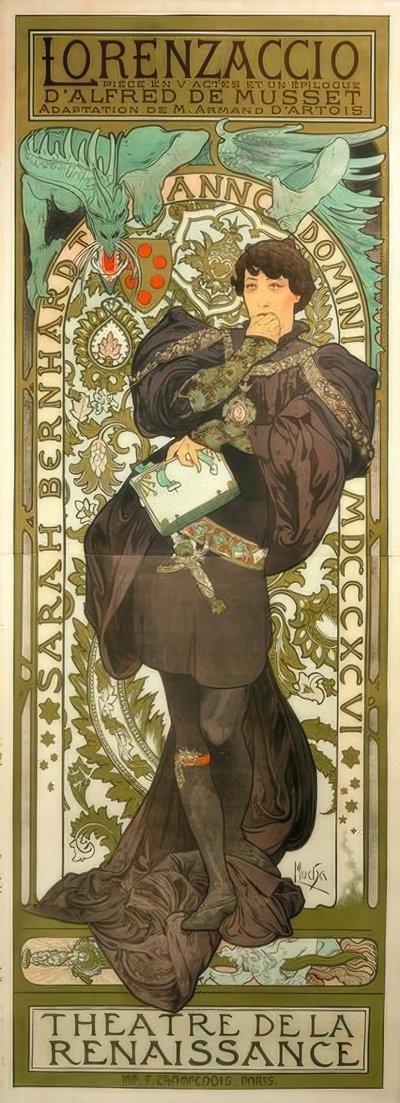 Sarah Bernhardt como Lorenzaccio de Alphonse Mucha