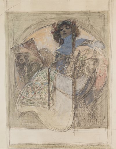 Mujer sentada – estudio para un cartel, 1897 de Alphonse Mucha