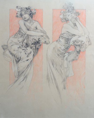 Dibujo preliminar para la lámina 12 de Alphonse Mucha