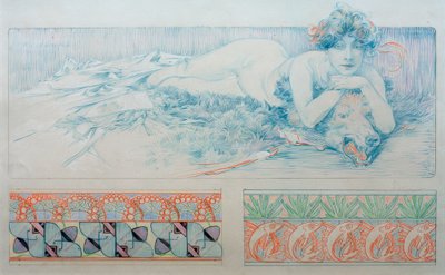 Dibujo preliminar para la tabla 4 de Alphonse Mucha