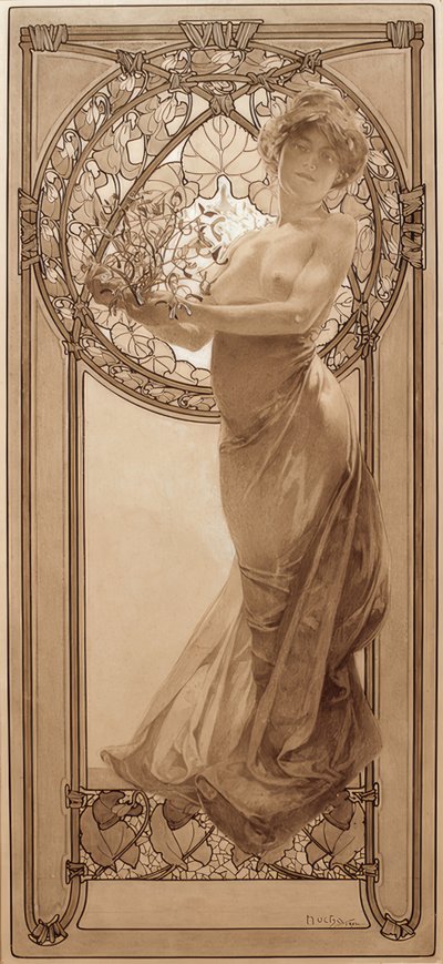 Dibujo preliminar para la tabla 8 de Alphonse Mucha
