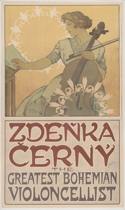 Zdeňka Černý, el mayor violonchelista bohemio, 1913 de Alphonse Mucha