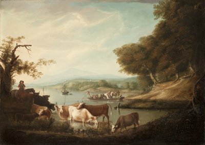 A Calm Watering Place--Extensive and Boundless Scene with Cattle de Alvan Fisher