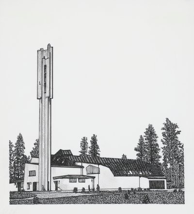 Dibujo de la Iglesia de las Tres Cruces de Alvar Aalto
