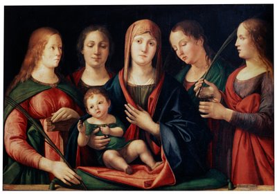 Madonna y Niño con María Magdalena, Santa Catalina y dos Santos, 1504 de Alvise Vivarini