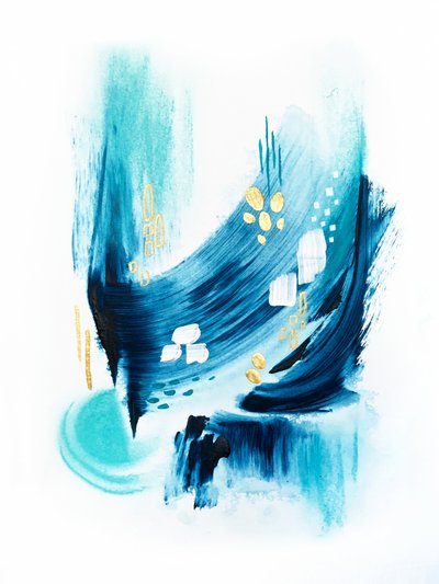 Flujo abstracto en verde azulado y dorado de Alyson Storms