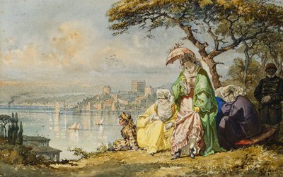 Damas en el Bósforo con Rumeli Hisar al fondo, 1873 de Amadeo Preziosi