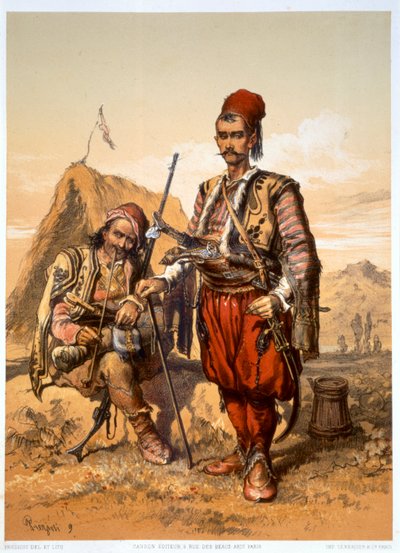 Soldados de infantería turcos en el ejército otomano, 1857 de Amadeo Preziosi
