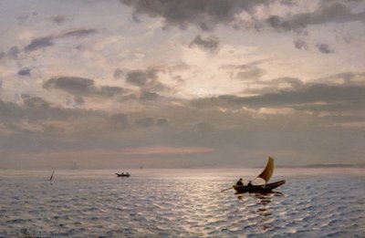 El sol brilla en el mar con los barcos de Amaldus Nielsen