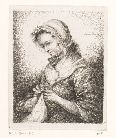 Retrato de la esposa del artista Georg Friedrich Schmidt, cosiendo de Amalie Baader