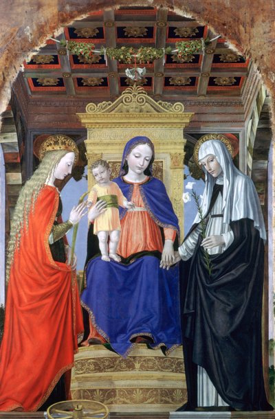 La Virgen y el Niño con Santa Catalina de Alejandría y Santa Catalina de Siena, c1490 de Ambrogio Bergognone