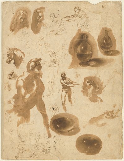 Estudios de Frascos de Vidrio y Figuras (recto) de Ambrogio Figino