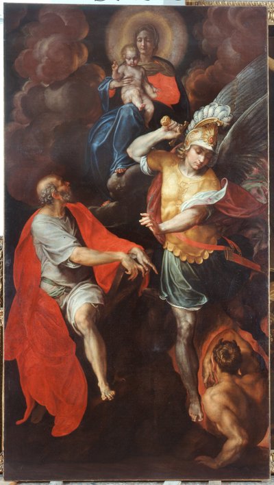 Madonna y Niño y San Juan Evangelista y San Miguel de Ambrogio Giovanni Figino