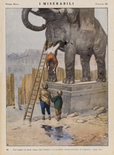 Ilustración para Los Miserables de Victor Hugo (litografía en color) de Ambrogio Lombardi