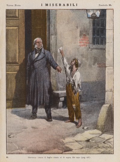 Ilustración para Los Miserables de Victor Hugo (litografía en color) de Ambrogio Lombardi